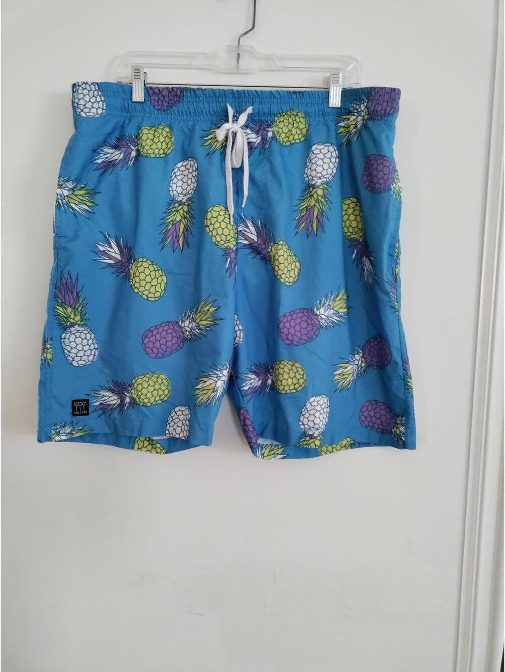 Brooklyn Cloth Swim Shorts Men’s Pineapples Lined XL Blue